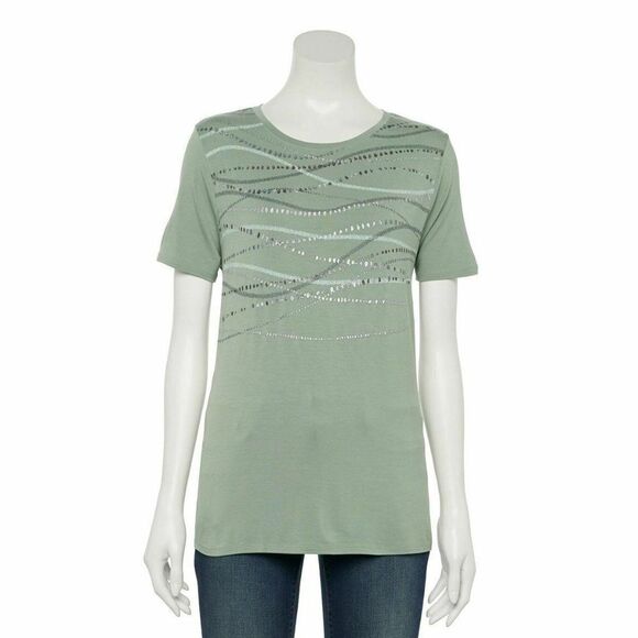 Embellished Tee Olive XS Small New - Picture 1 of 1